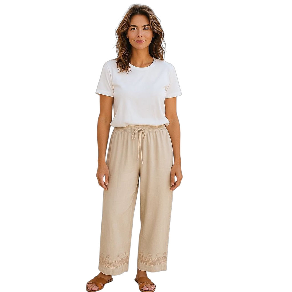 Braja Wide Leg Pants Women XXL Embroidered High Waist Pockets Lagenlook